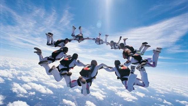 Group of skydivers in the sky